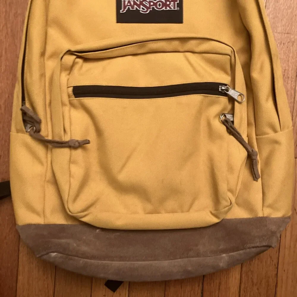 Jansport Right Pack Backpack Mustard Yellow Leather Bottom 18”